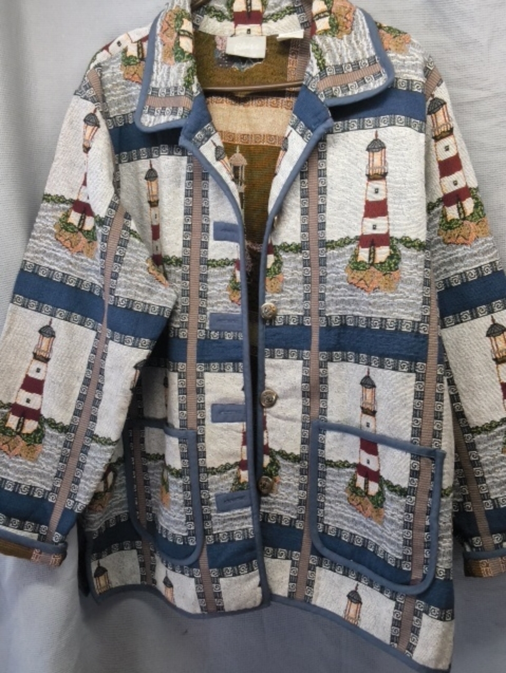 Blair Lighthouse Quilted Jacket - Blue, Cream & Red Accents